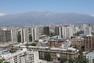 Santiago Chile view of high rise buildings with Andes mountains in the background