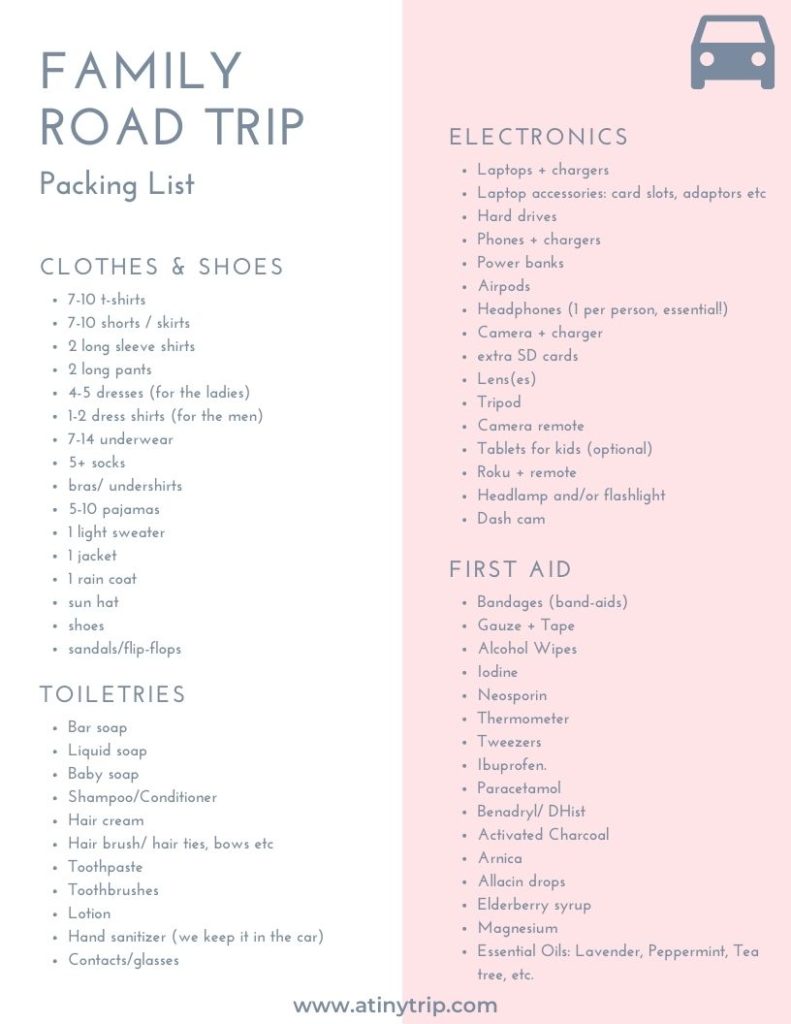 family road trip packing list a tiny trip