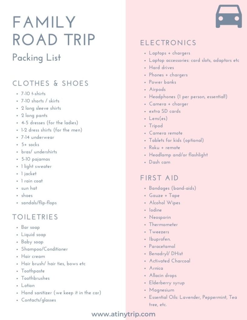 Free Road Trip Packing List Printable - Road Trip Checklist PDF