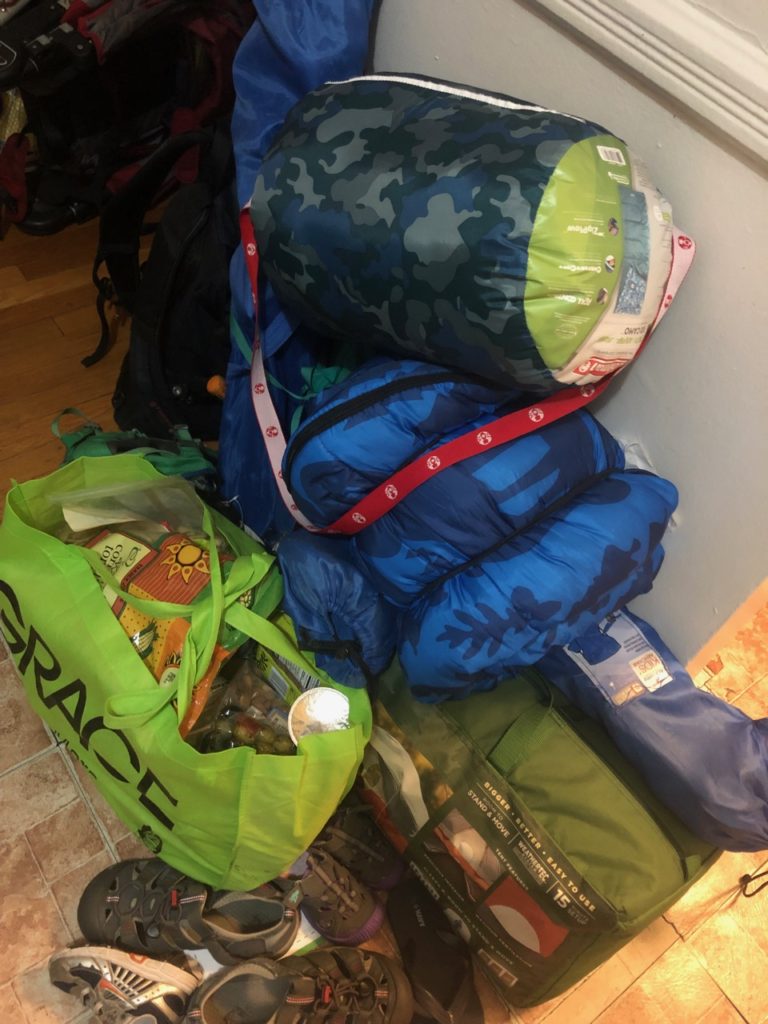 gear pile for camping