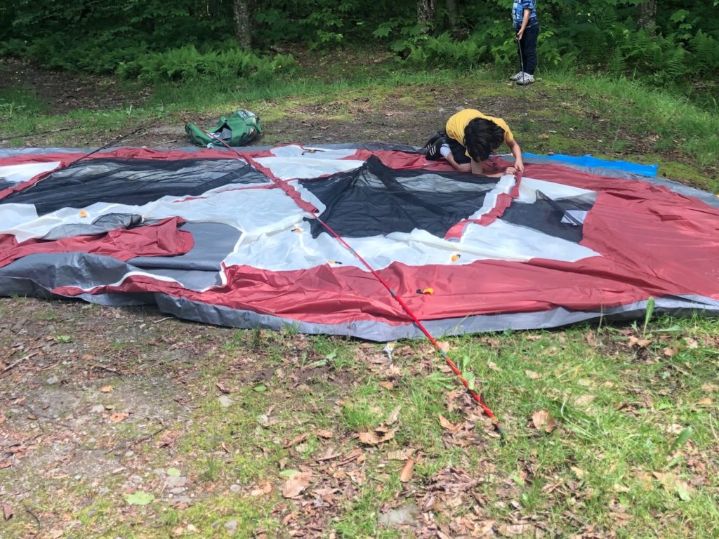 setting up a tent