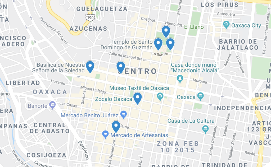 Screenshot of map of Oaxaca