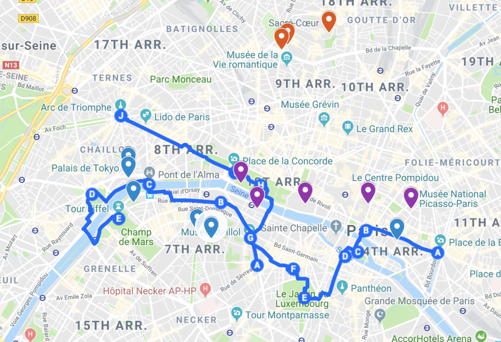 Walking Tour Of Paris Map - Map