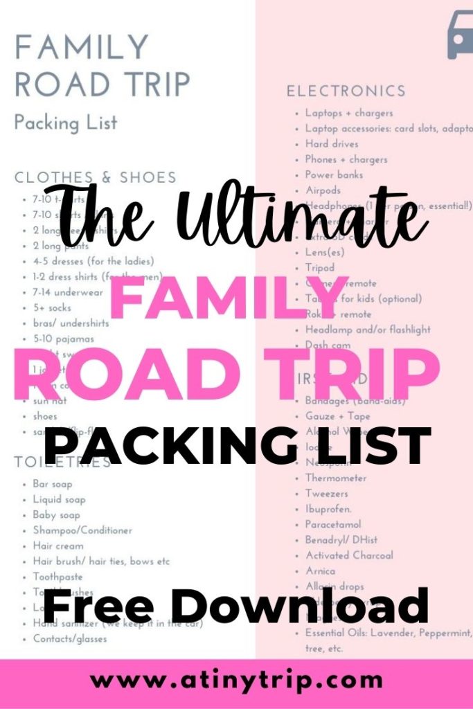 packing list road trip toddler